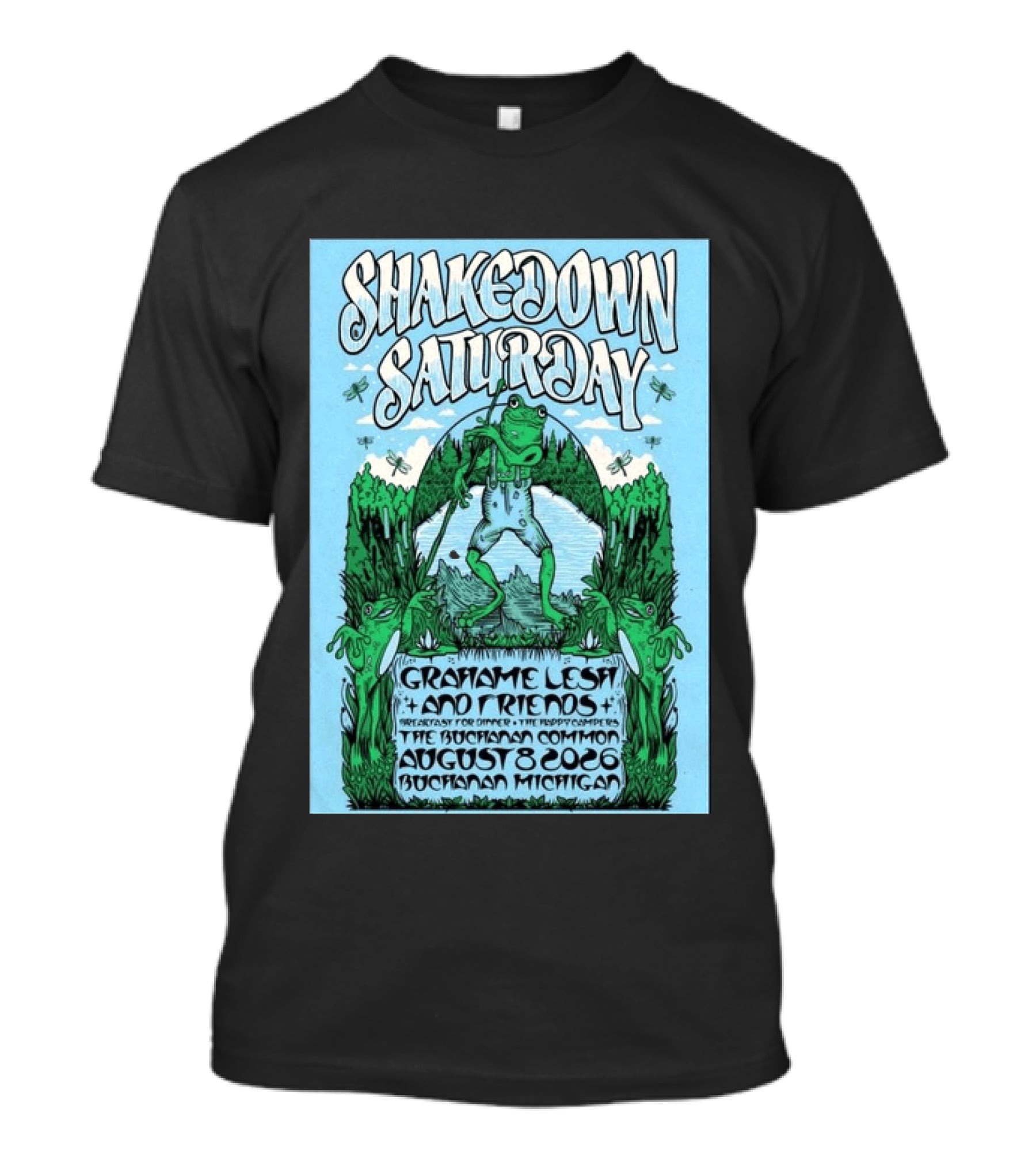 Grahame Lesh Shakedown Saturday August 8 2026 Buchanan Michigan Frog Art Trees Grahame Lesh And Friends Breakfast For Dinner Live Music Event T-Shirt