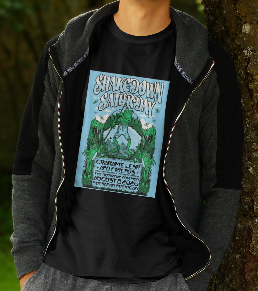 Grahame Lesh Shakedown Saturday August 8 2026 Buchanan Michigan Frog Art Trees Grahame Lesh And Friends Breakfast For Dinner Live Music Event T-Shirt