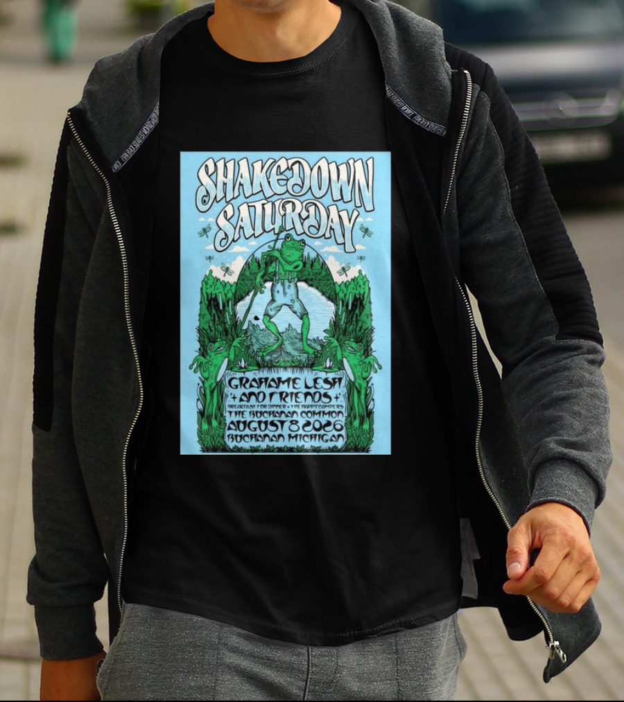 Grahame Lesh Shakedown Saturday August 8 2026 Buchanan Michigan Frog Art Trees Grahame Lesh And Friends Breakfast For Dinner Live Music Event T-Shirt
