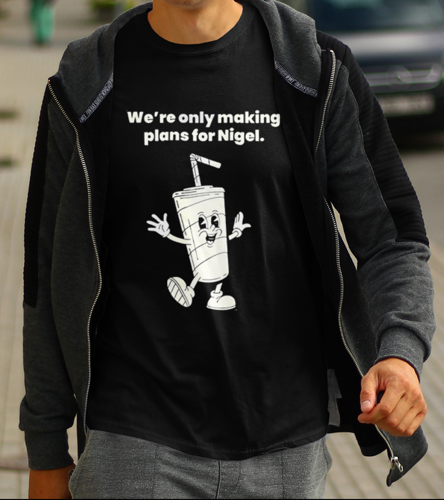 We're Only Making Plans For Nigel XTC 80s Music Cartoon Cup T-Shirt