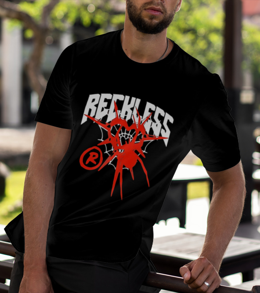 Reckless Web Heart With Spiky Red Symbol And R T-Shirt