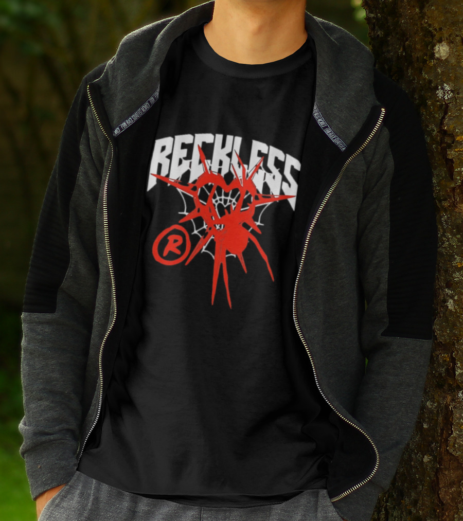 Reckless Web Heart With Spiky Red Symbol And R T-Shirt
