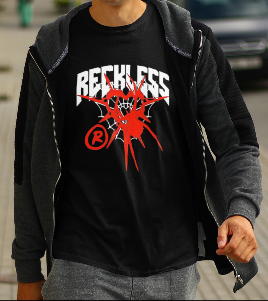 Reckless Web Heart With Spiky Red Symbol And R T-Shirt