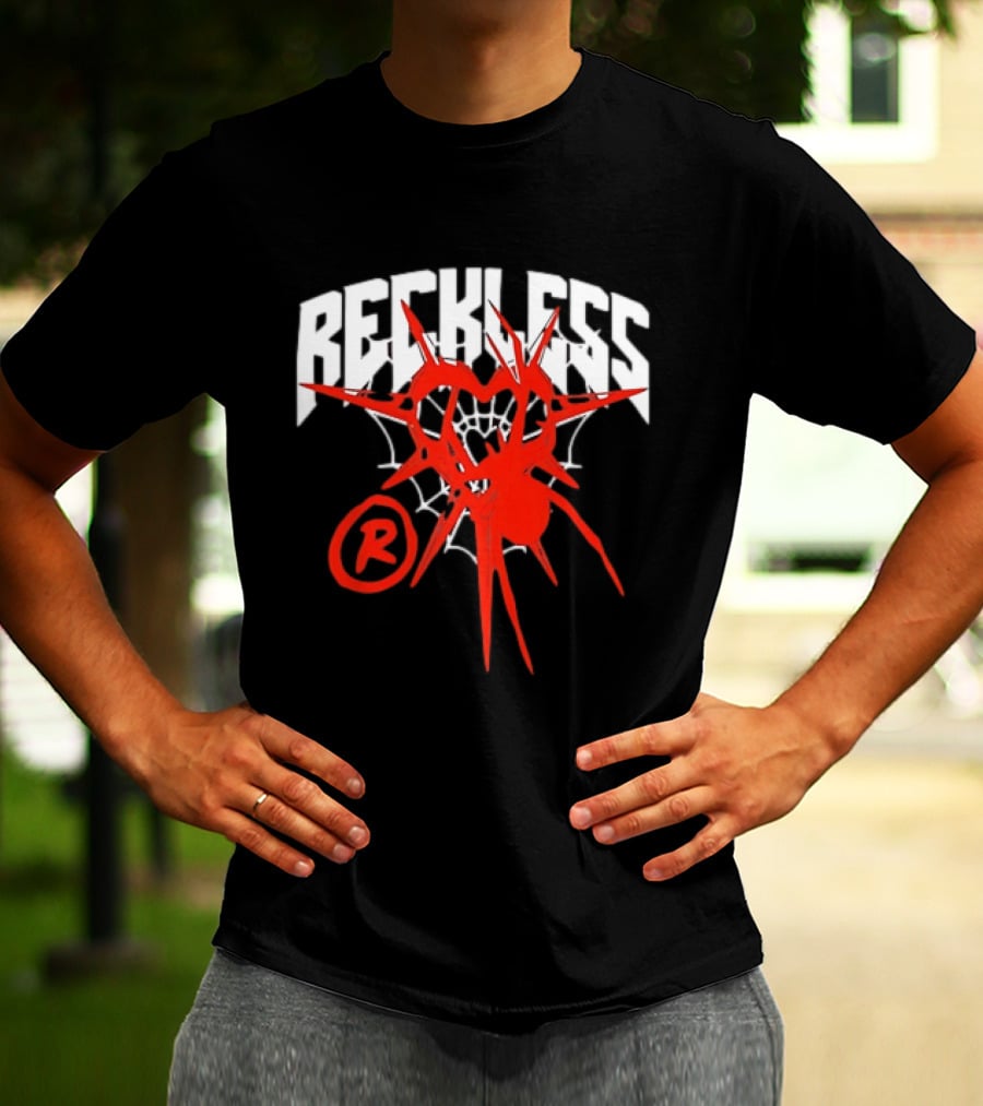 Reckless Web Heart With Spiky Red Symbol And R T-Shirt