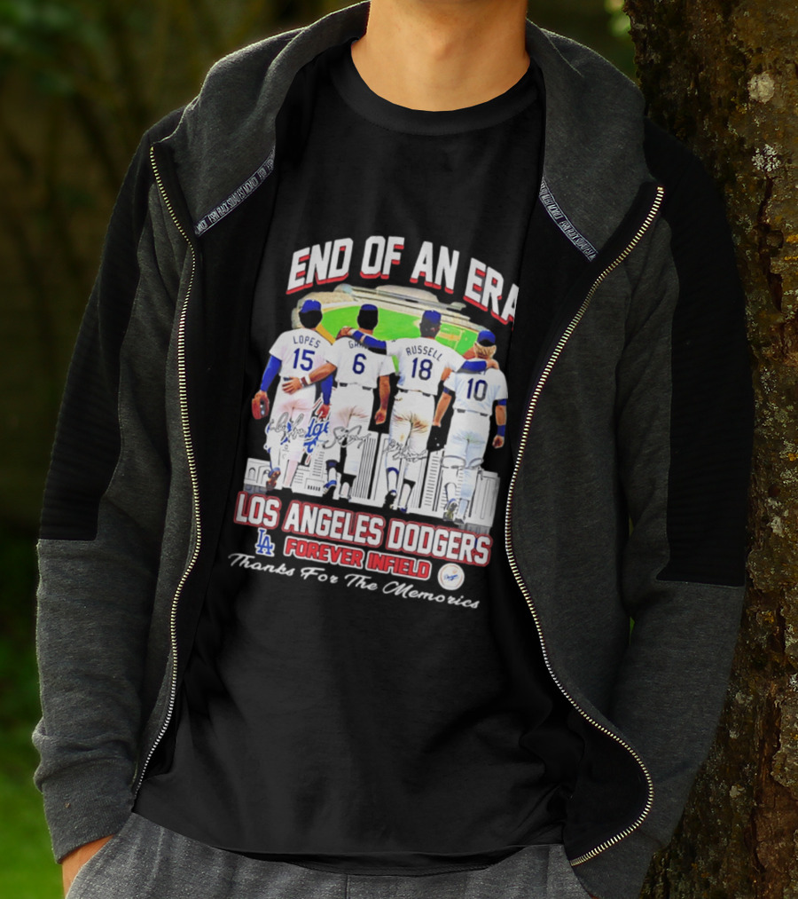 End Of An Era Los Angeles Dodgers Forever Infield Thanks For The Memories Lopes Garvey Russell Cey T-Shirt