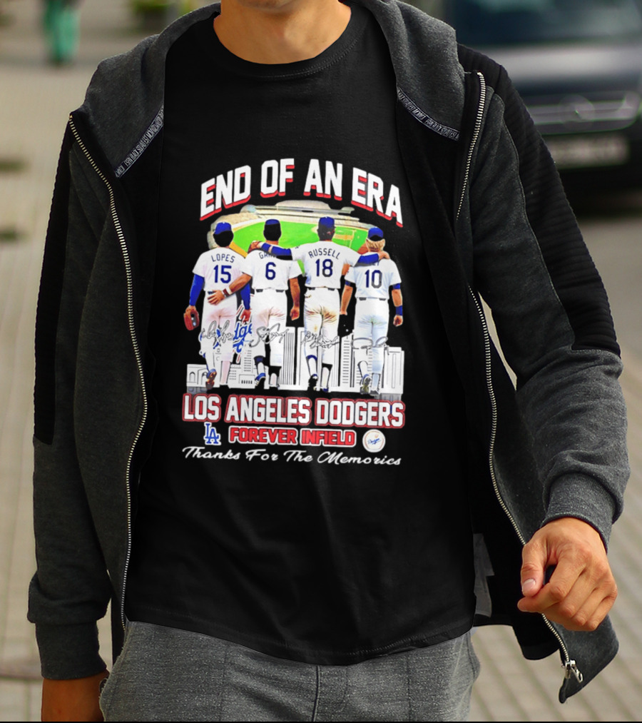 End Of An Era Los Angeles Dodgers Forever Infield Thanks For The Memories Lopes Garvey Russell Cey T-Shirt