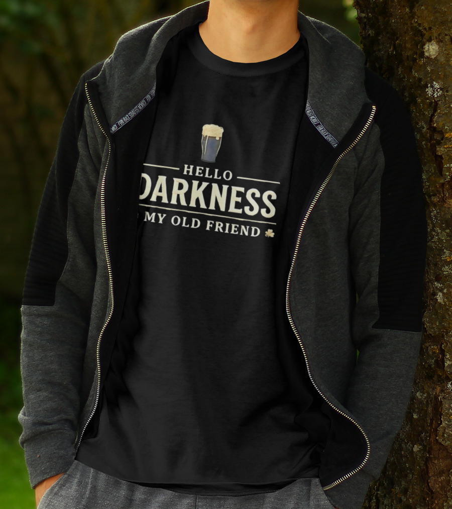Hello Darkness My Old Friend Stout Beer Pint With Shamrocks T-Shirt