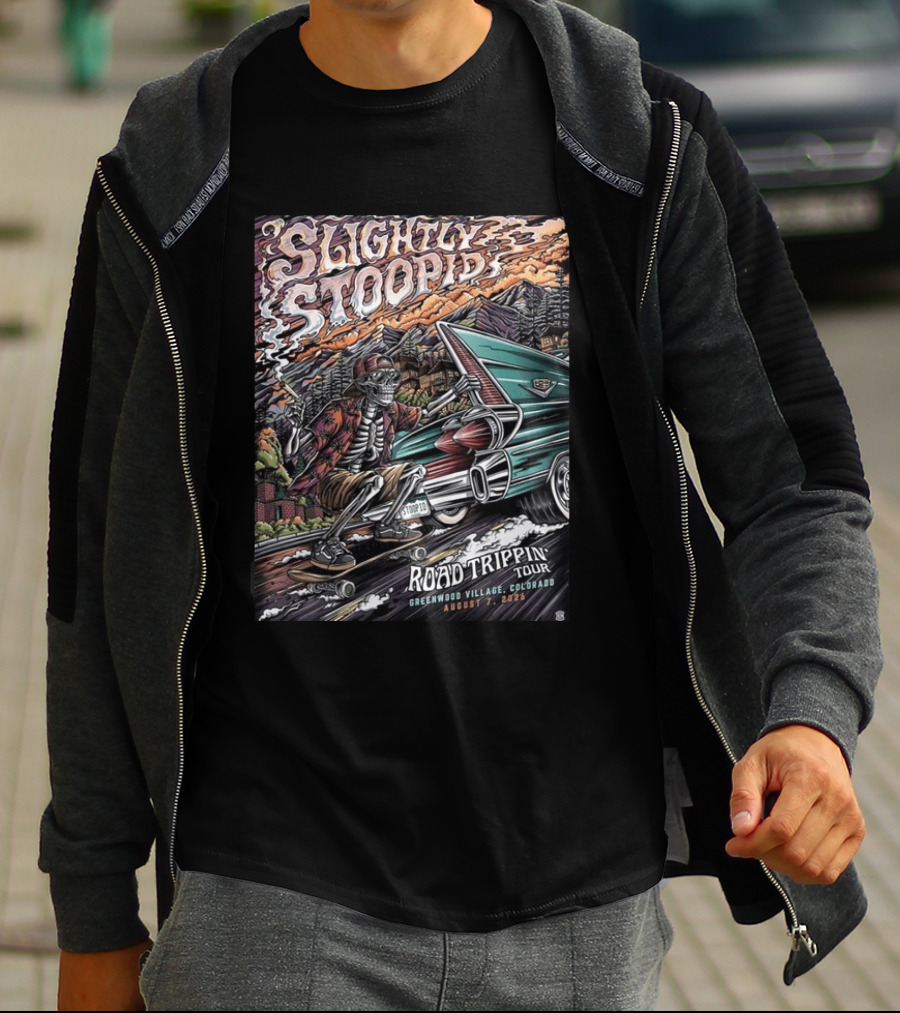 Slightly Stoopid Road Trippin Tour Greenwood Village Colorado August 7 2026 Fiddler's Green Amphitheatre T-Shirt