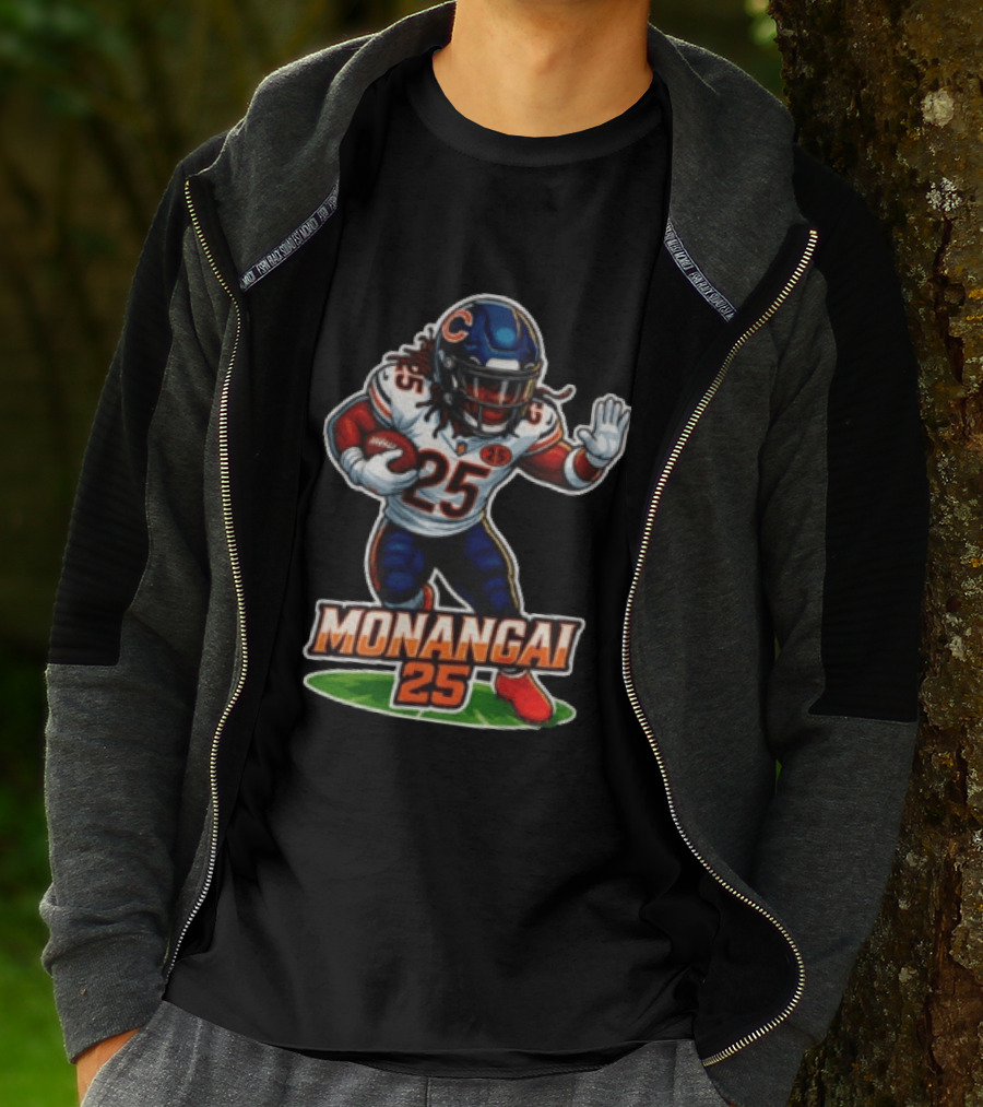 Chicago Bears Kyle Monangai Cartoon Caricature Football Player 25 T-Shirt