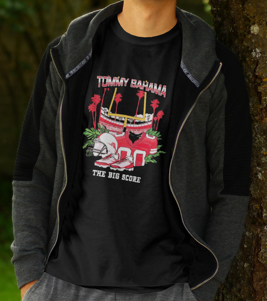 Tommy Bahama The Big Score Football Stadium Jersey And Helmet Football Scene T-Shirt