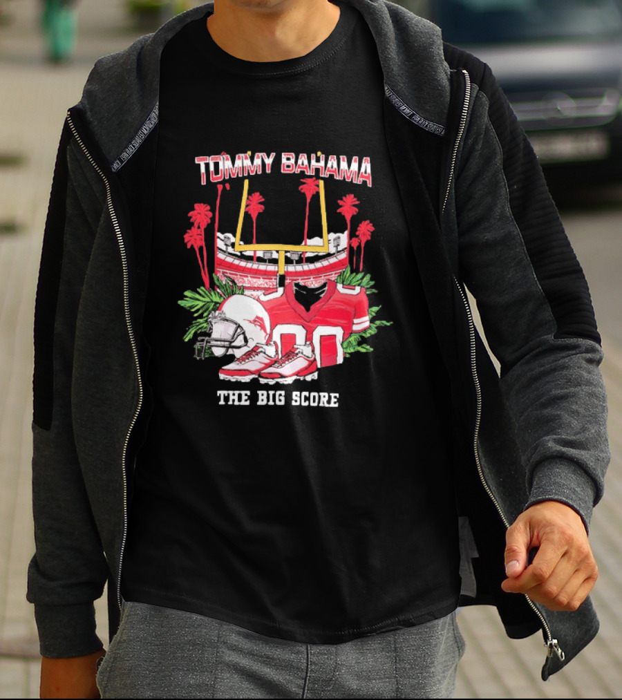 Tommy Bahama The Big Score Football Stadium Jersey And Helmet Football Scene T-Shirt