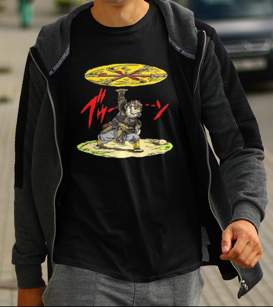 Ton Wukong Rotate The Stick Yellow Red Cartoon T-Shirt