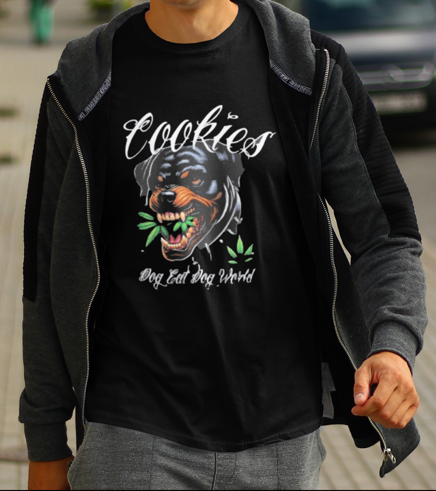 Cookies Dog Eat Dog World Rottweiler With Leaf T-Shirt