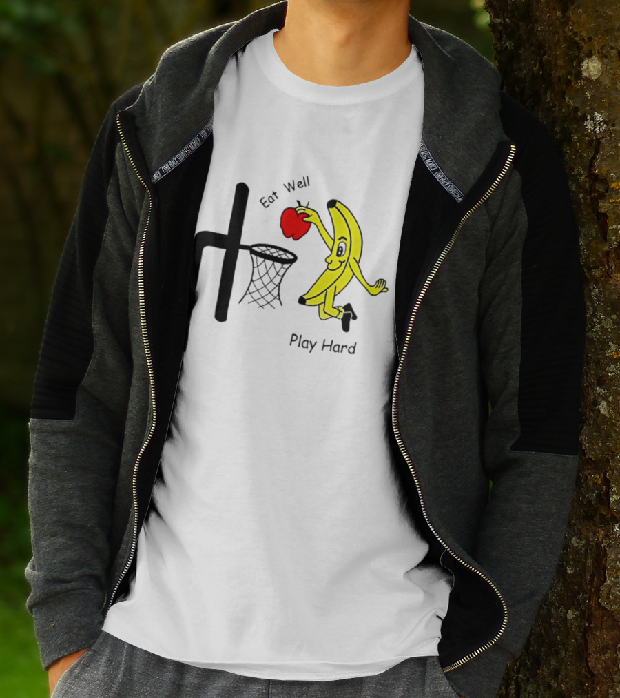 Banana Squad Basketball Eat Well Play Hard Dunking Apple T-Shirt