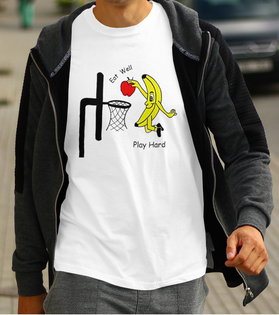Banana Squad Basketball Eat Well Play Hard Dunking Apple T-Shirt