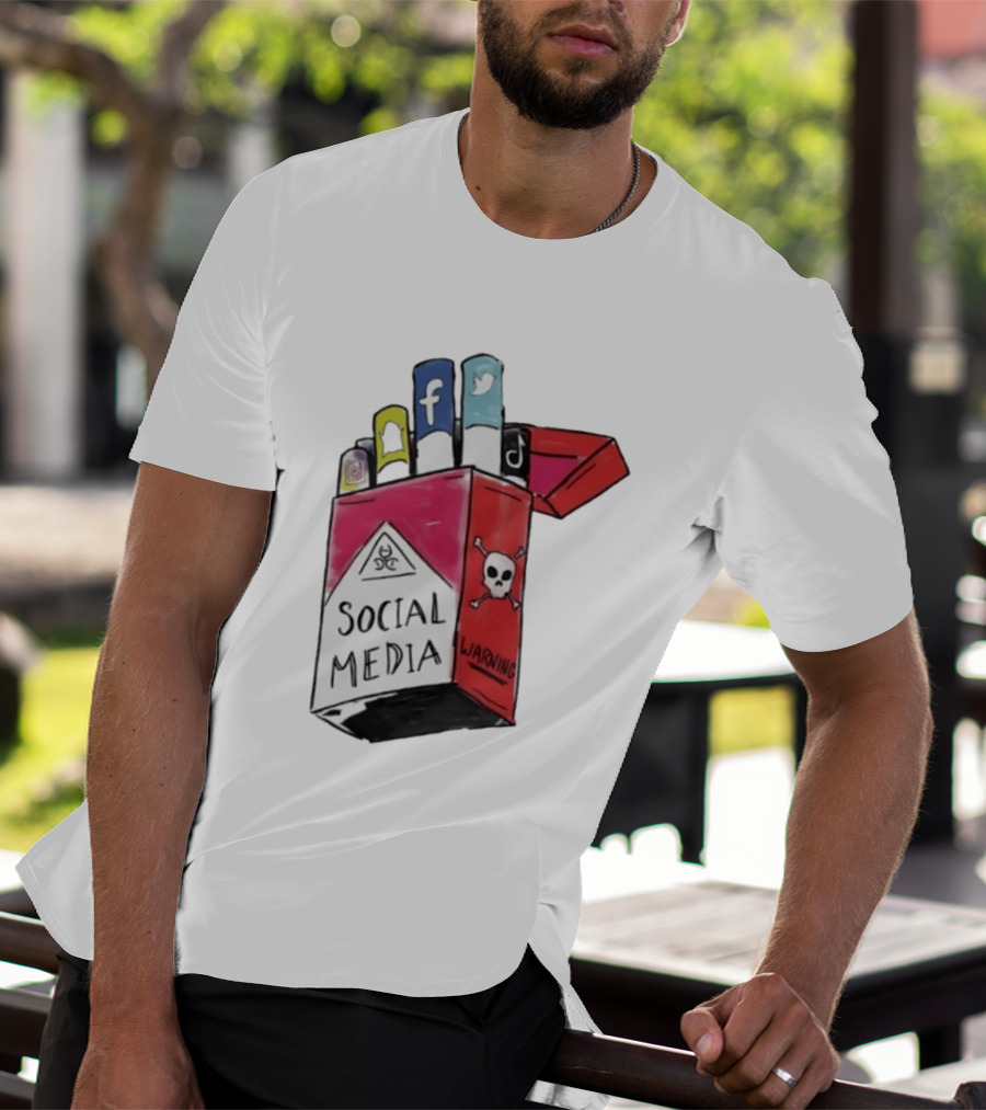 Social Media Warning Cigarette Pack With Iconic Apps T-Shirt