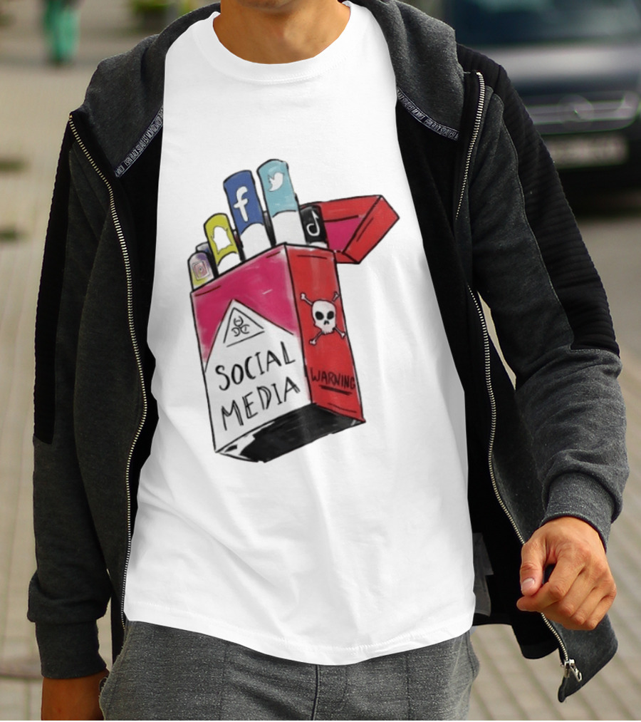 Social Media Warning Cigarette Pack With Iconic Apps T-Shirt