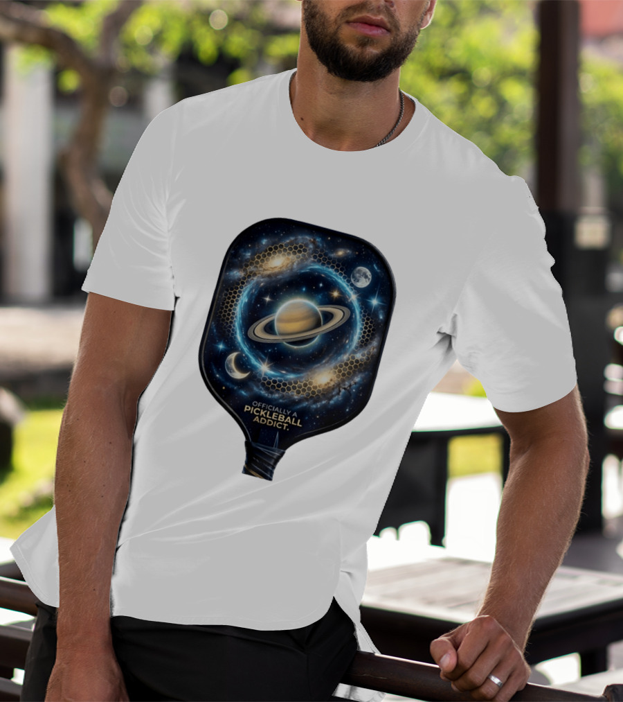 Officially A Pickleball Addict Galaxy Space Planets Saturn Stars T-Shirt