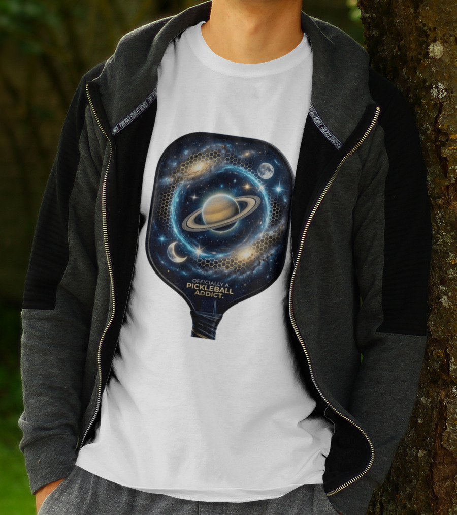 Officially A Pickleball Addict Galaxy Space Planets Saturn Stars T-Shirt