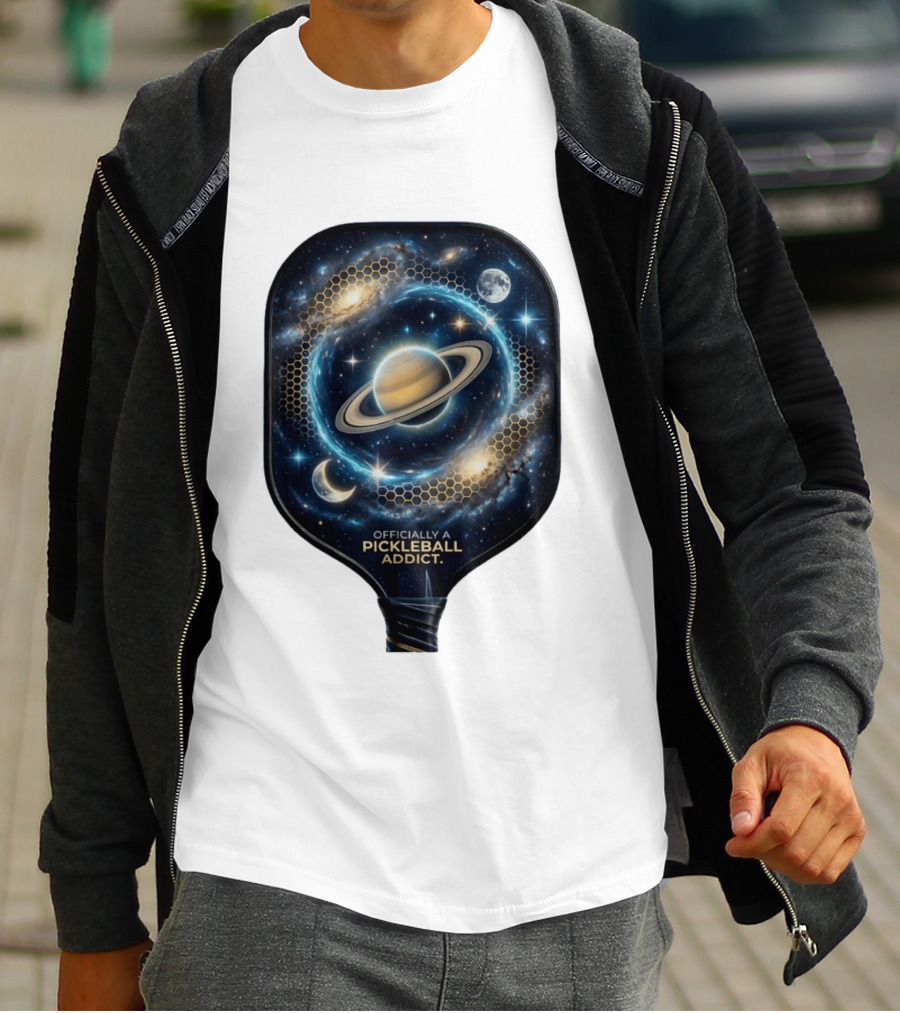 Officially A Pickleball Addict Galaxy Space Planets Saturn Stars T-Shirt