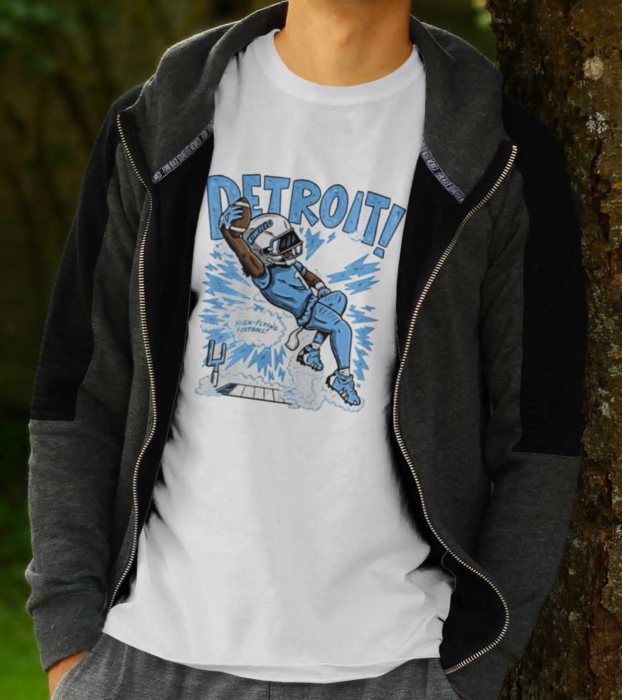 Detroit Lions High Flying Football Dynamic Catch Comic T-Shirt