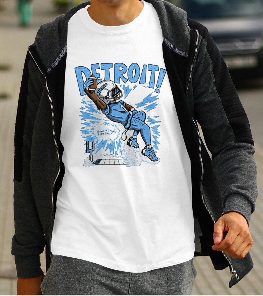 Detroit Lions High Flying Football Dynamic Catch Comic T-Shirt