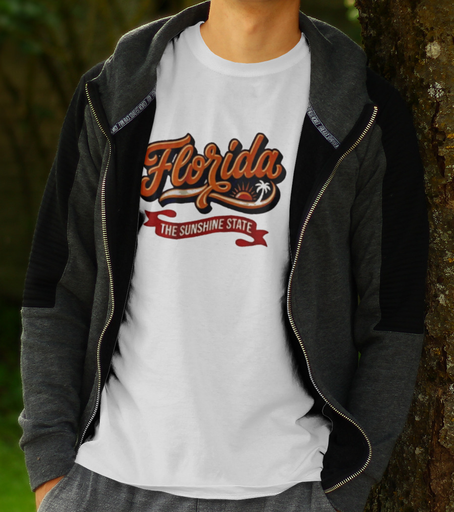 Florida The Sunshine State Sunset Palm Tree Vintage Look T-Shirt