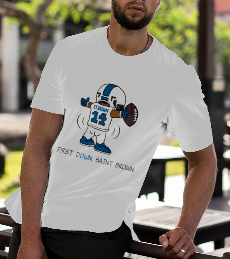 Trending Detroit Lions First Down Saint Brown 14 T-Shirt
