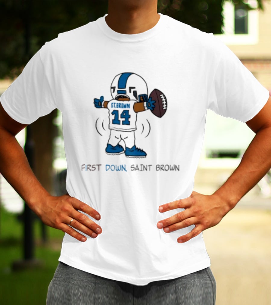 Trending Detroit Lions First Down Saint Brown 14 T-Shirt