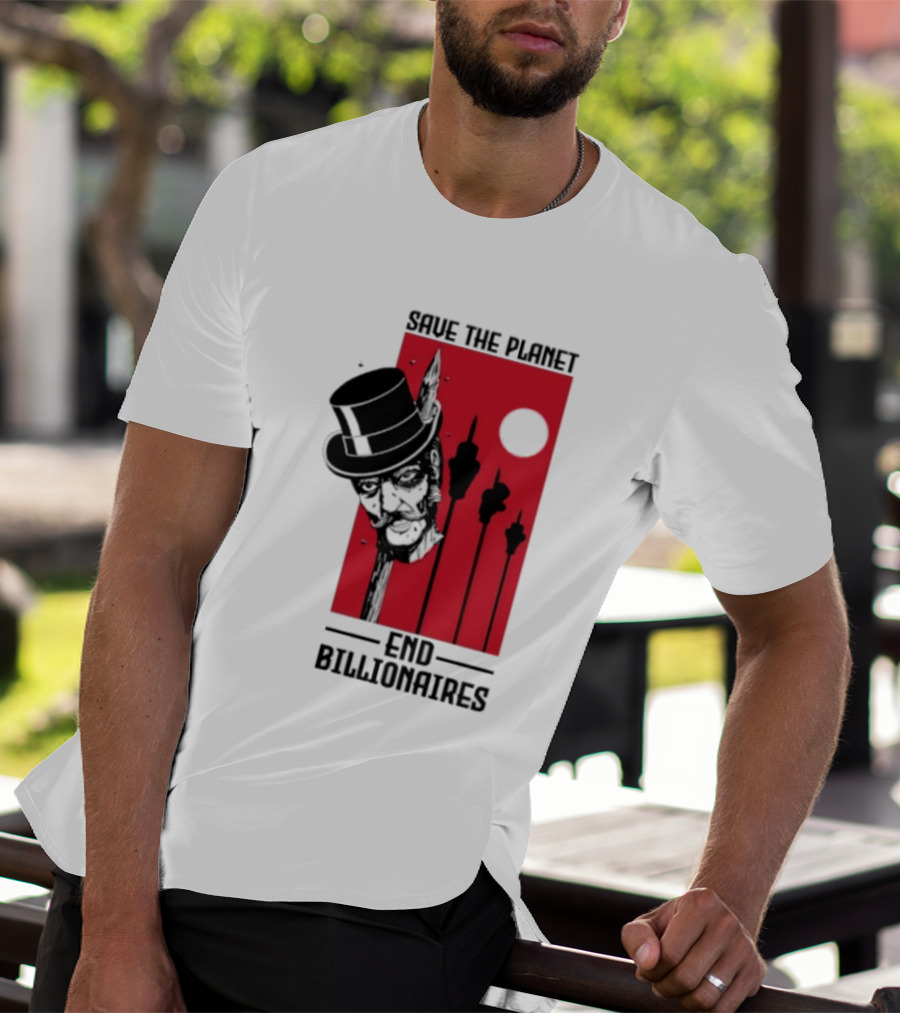 Original Save The Planet End Billionaires Top Hat Monopoly Man Red Sun T-Shirt