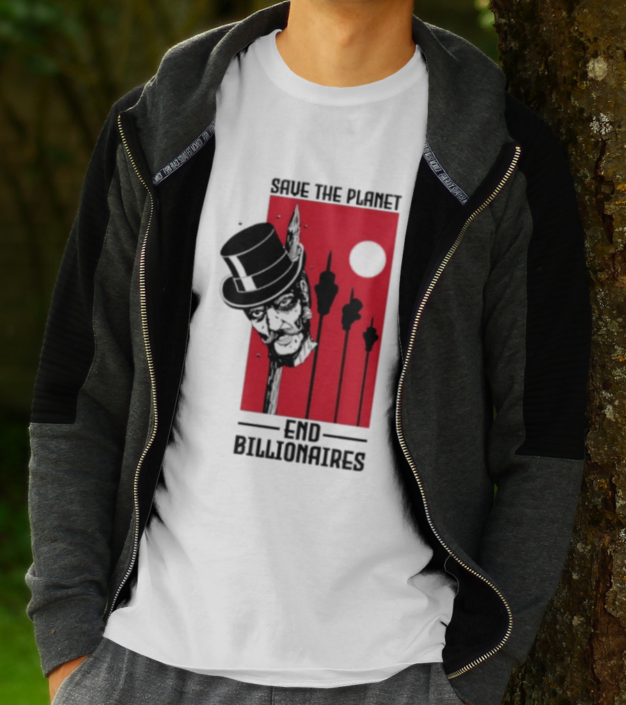 Original Save The Planet End Billionaires Top Hat Monopoly Man Red Sun T-Shirt