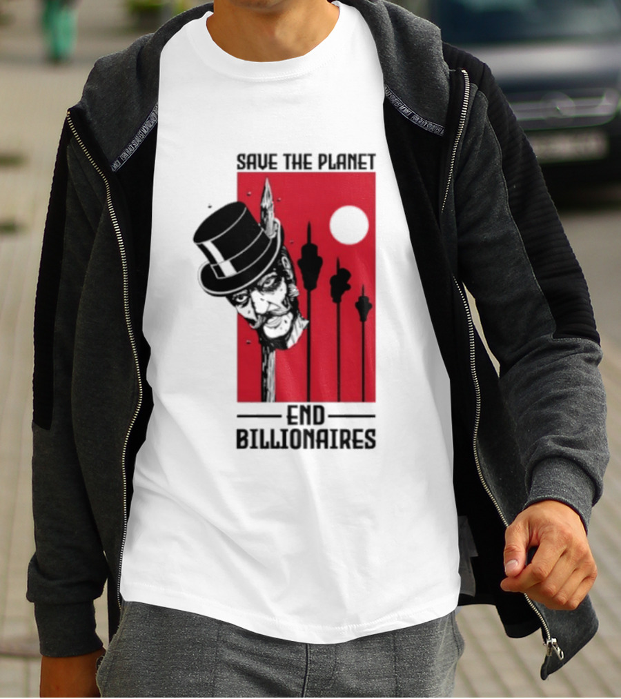 Original Save The Planet End Billionaires Top Hat Monopoly Man Red Sun T-Shirt
