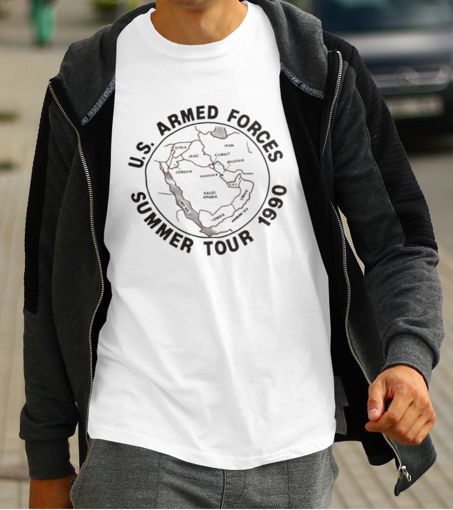U.S. Armed Forces Summer Tour 1990 Middle East Map Desert Shield Military T-Shirt