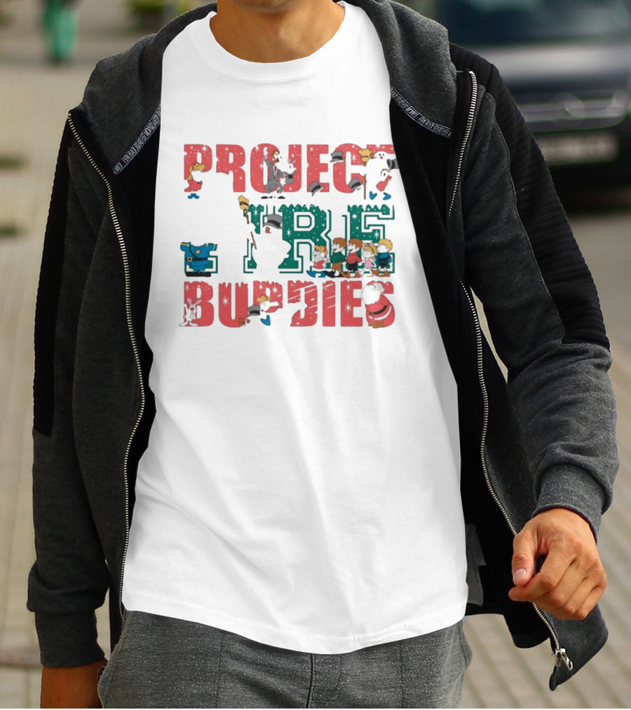 Project Fire Buddies Christmas Animated Characters And Santa Claus T-Shirt