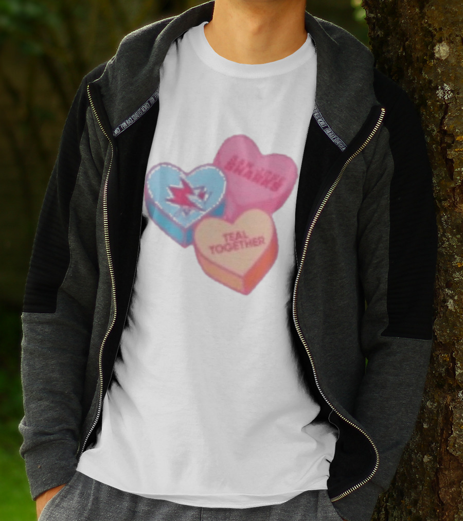 San Jose Sharks Valentine Candy Heart Teal Together T-Shirt