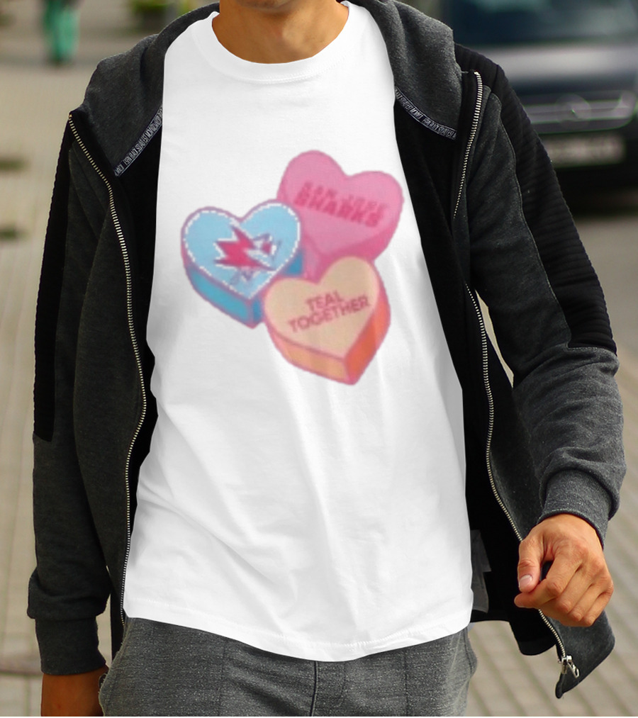 San Jose Sharks Valentine Candy Heart Teal Together T-Shirt
