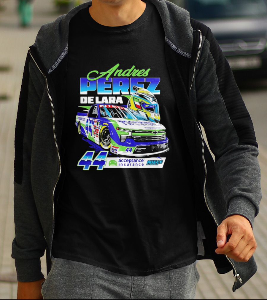 Andres Perez De Lara 44 Niece Motorsports Acceptance Insurance Racing Truck And Helmet Combo T-Shirt