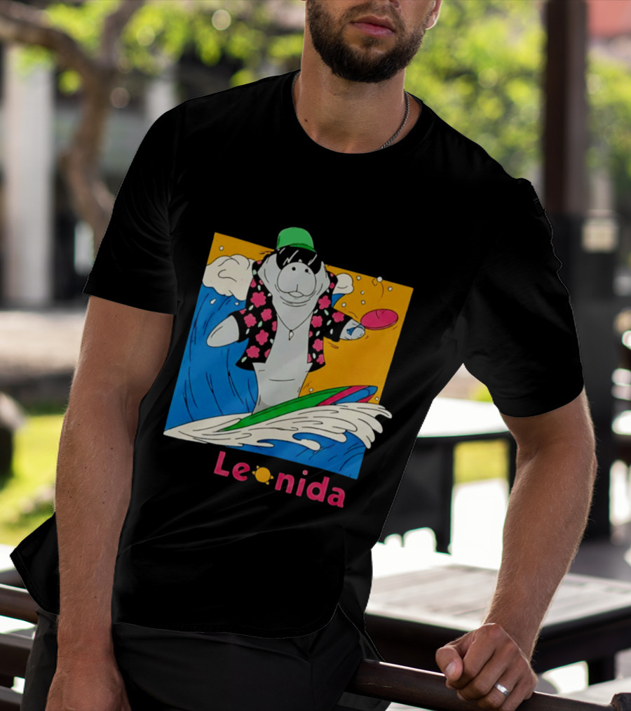 Leonida Surfing Manatee Tropical Beach Fun T-Shirt