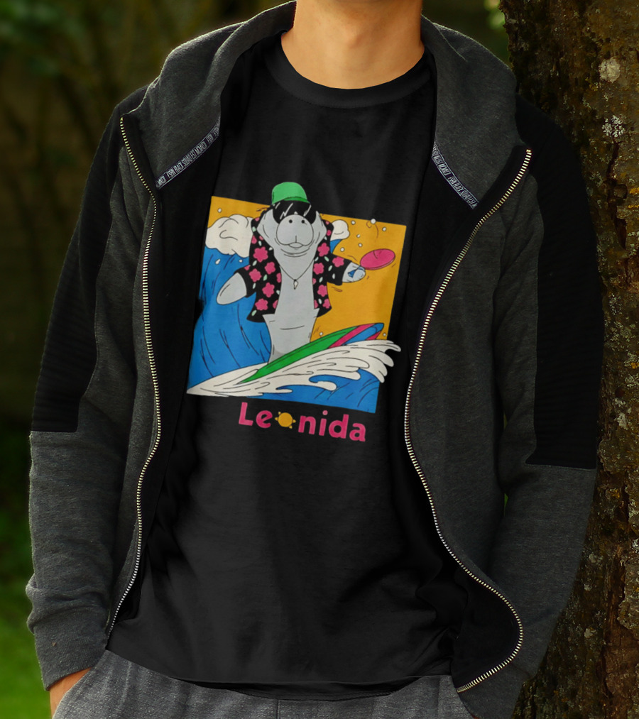 Leonida Surfing Manatee Tropical Beach Fun T-Shirt