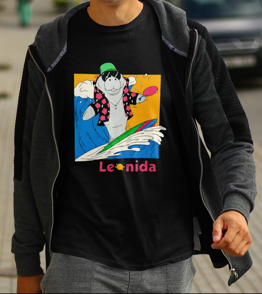 Leonida Surfing Manatee Tropical Beach Fun T-Shirt