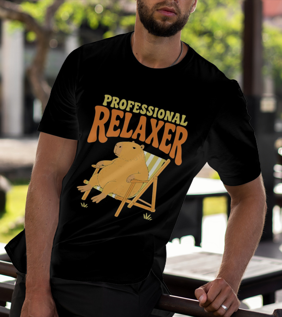 Professional Relaxer Capybara Sitting In Beach Chair T-Shirt