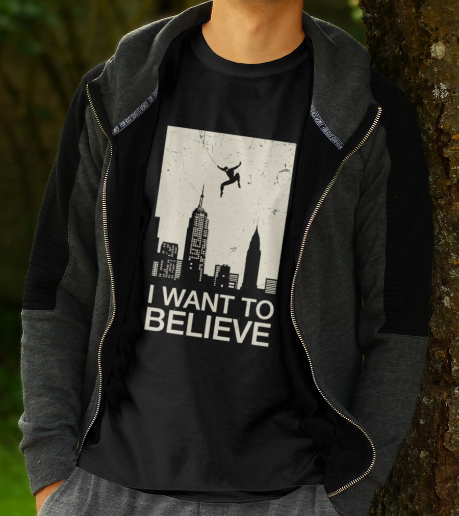 Friking I Want To Believe Swinging Hero Cityscape T-Shirt