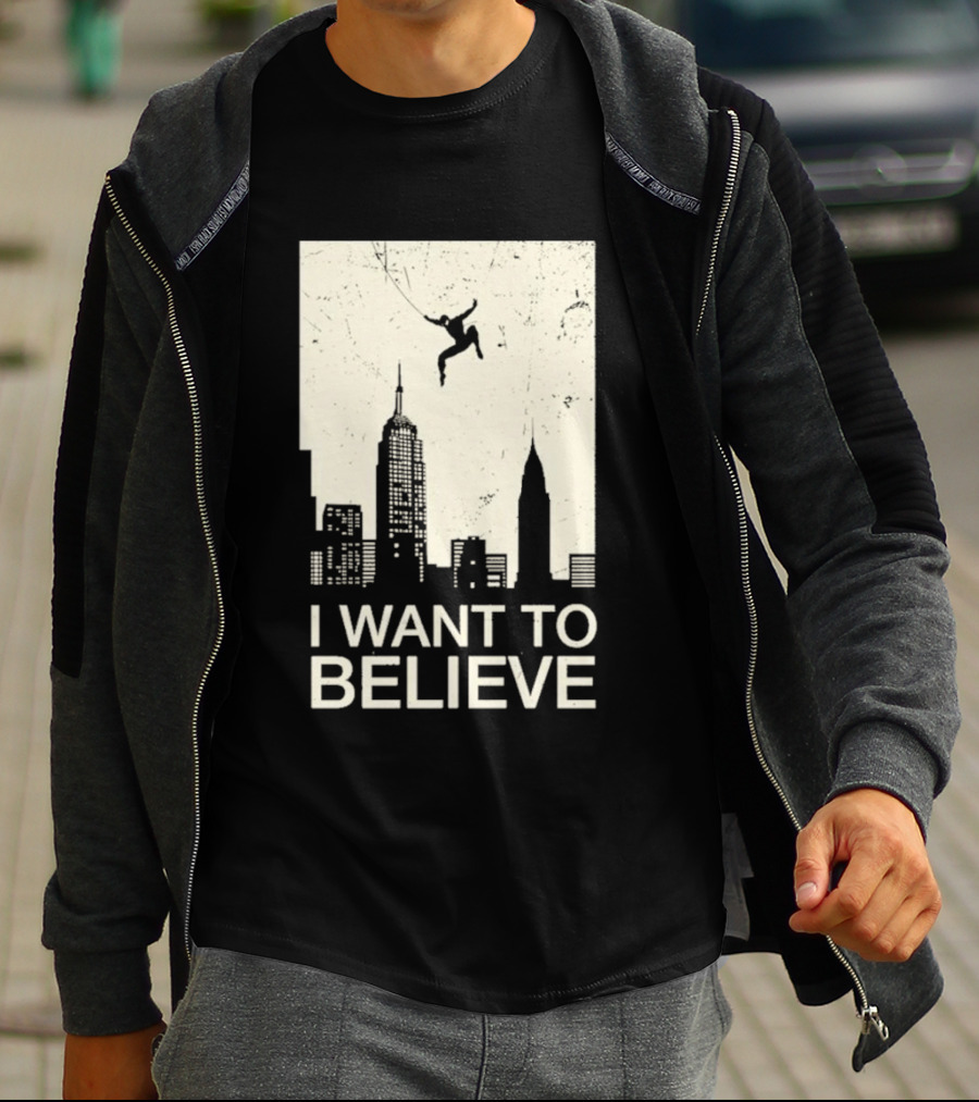 Friking I Want To Believe Swinging Hero Cityscape T-Shirt