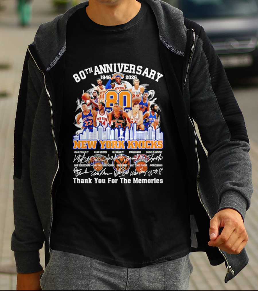 80th Anniversary 1946 2026 New York Knicks Charles Oakley Allan Houston Bill Bradley Bernard King Carmelo Anthony Thank You For The Memories T-Shirt