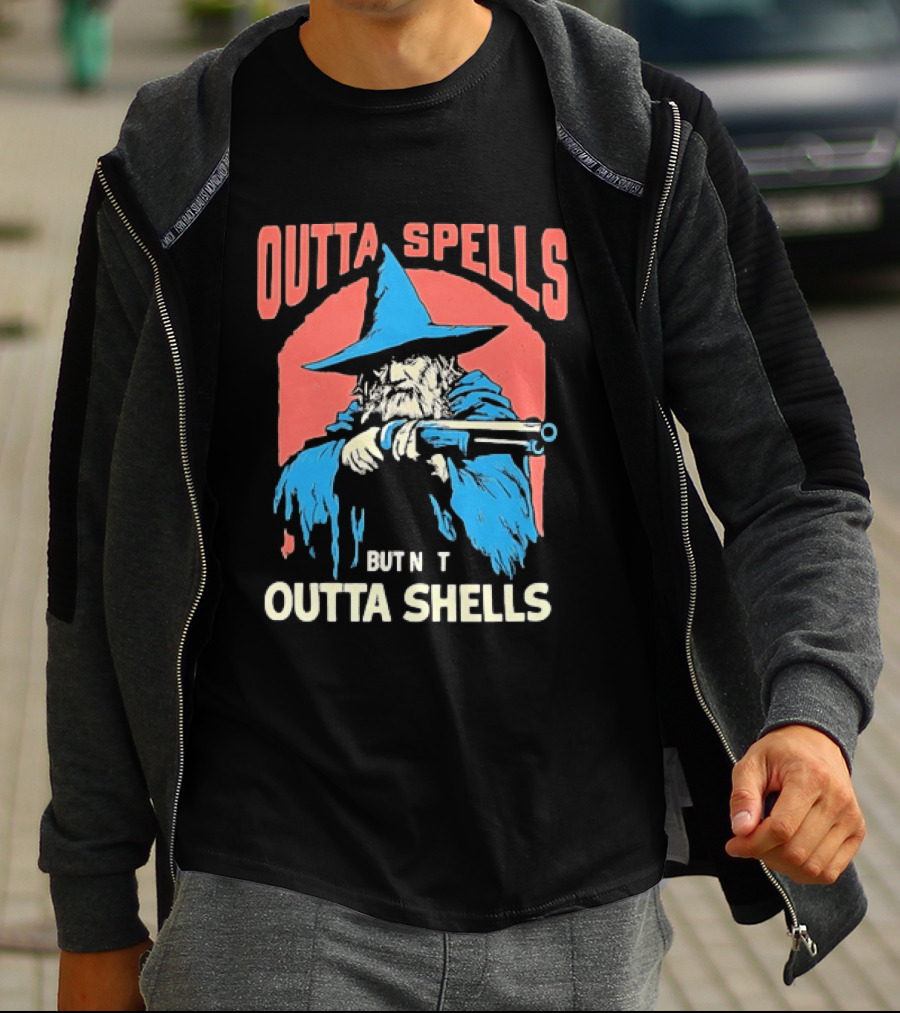 Outta Spells But Not Outta Shells Wizard Humor T-Shirt