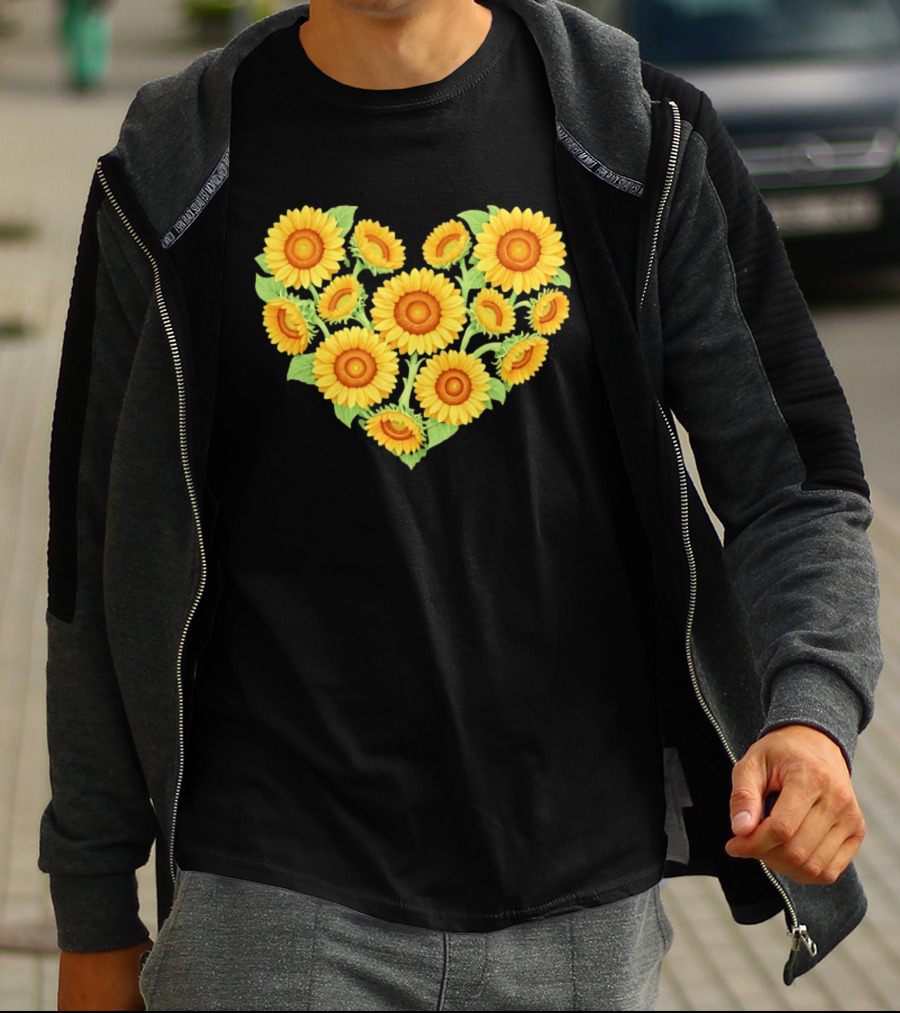 Sunflower Heart Shaped Floral Arrangement Nature T-Shirt