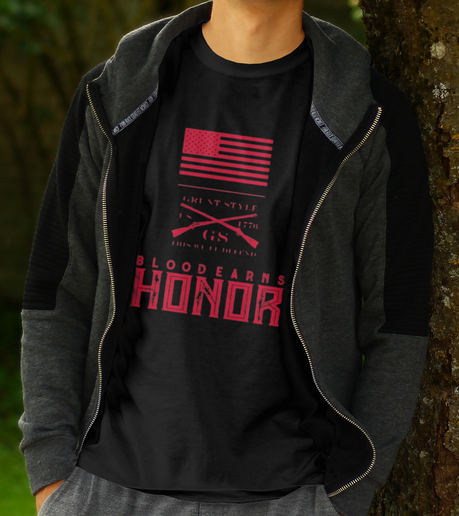 American Flag Blood Earns Honor Vintage Style 1776 Rifles T-Shirt