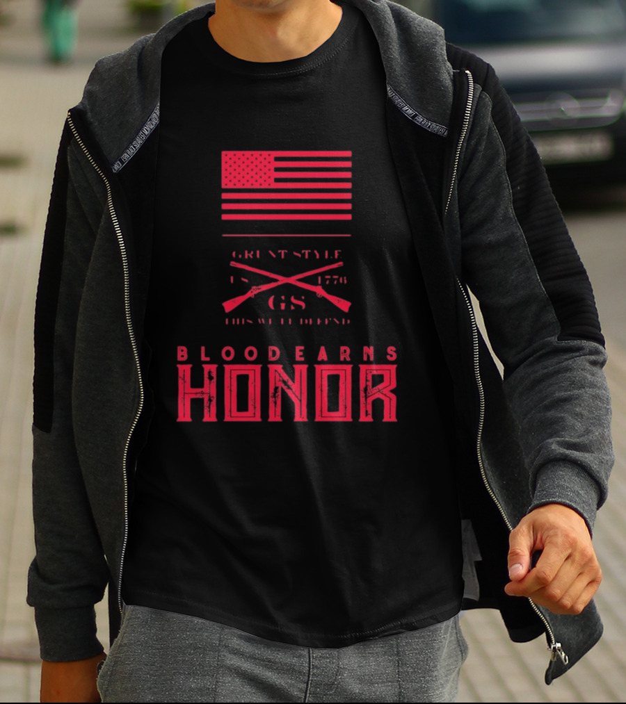 American Flag Blood Earns Honor Vintage Style 1776 Rifles T-Shirt