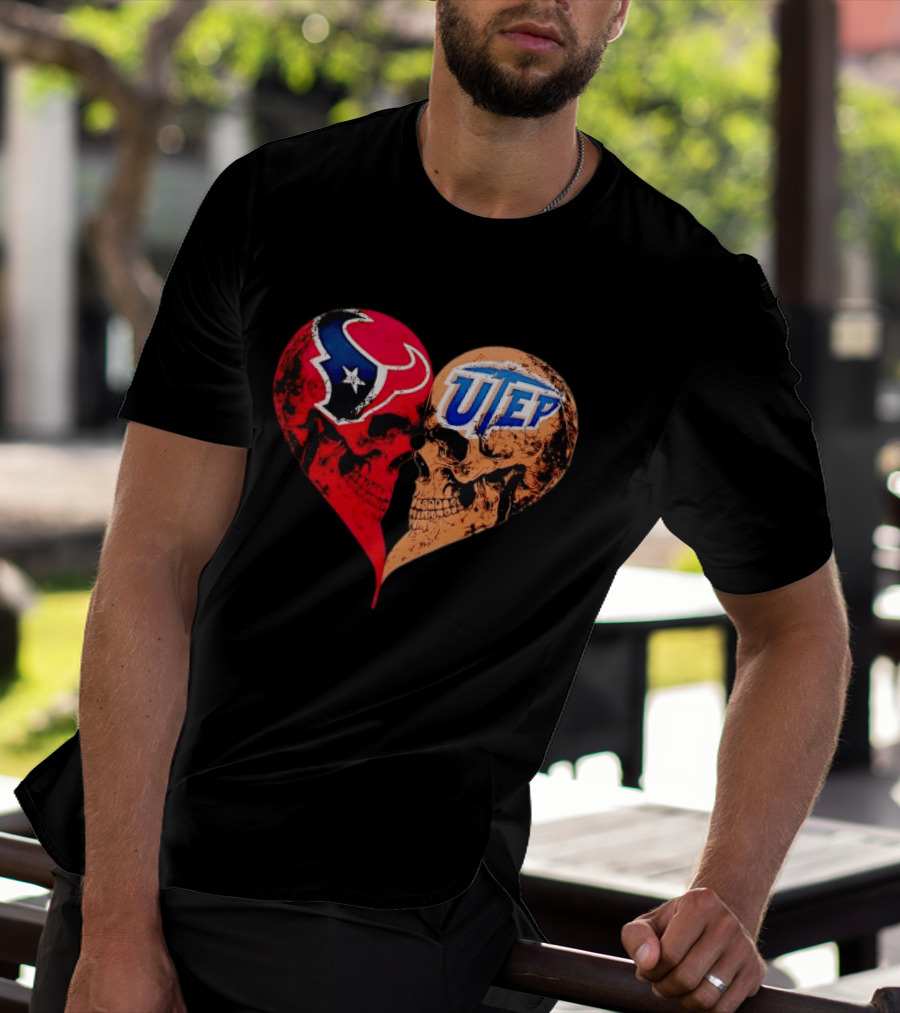 Houston Texans UTEP Miners Skulls Heart Shape Face To Face T-Shirt