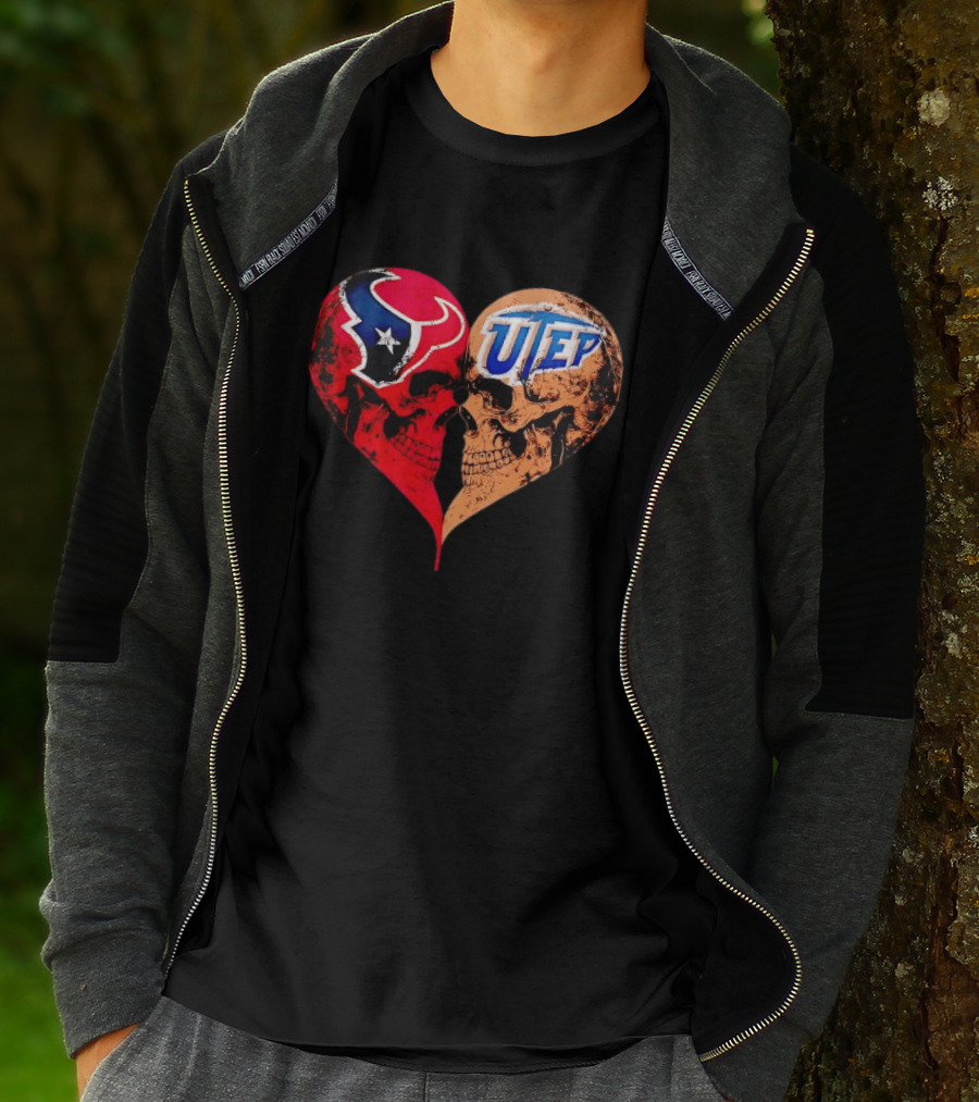 Houston Texans UTEP Miners Skulls Heart Shape Face To Face T-Shirt
